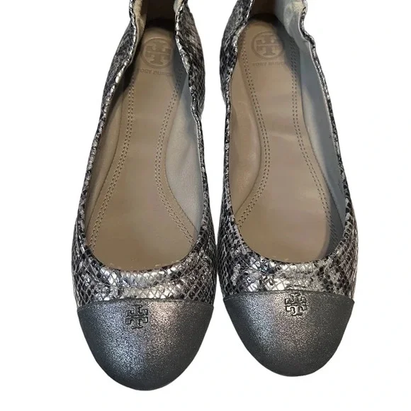 NIB TORY BURCH York Metallic Roccia Powder Suede Ballet Flat Silve… - Picture 1 of 9
